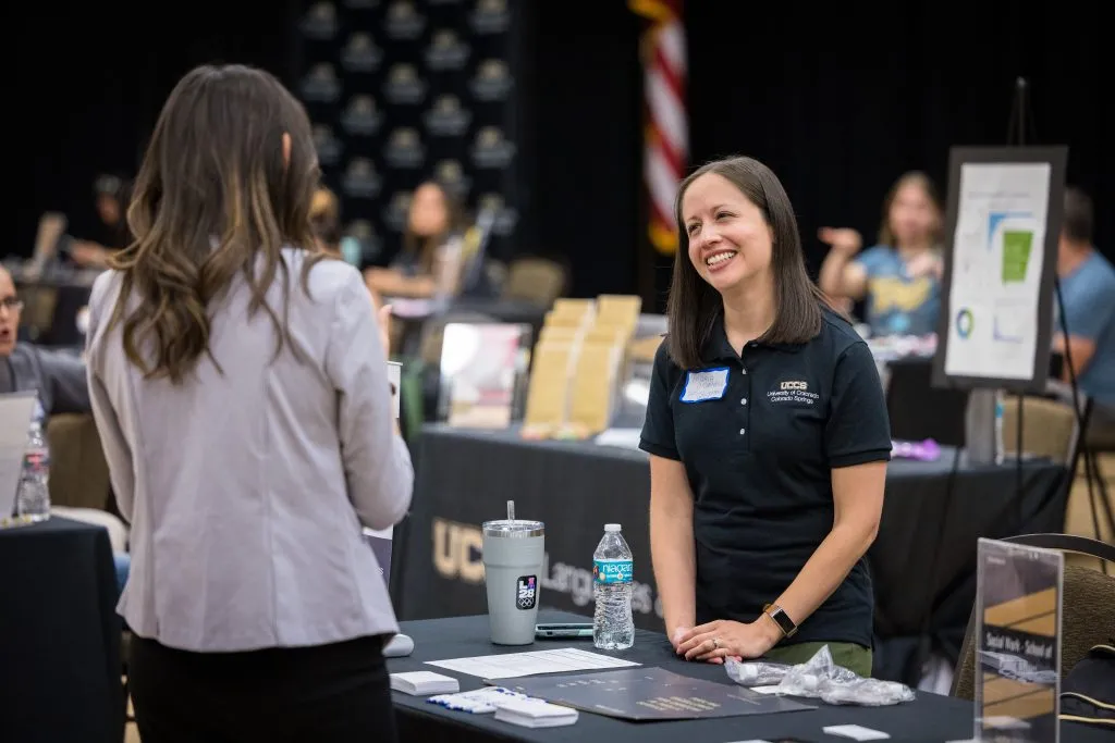 student attending the job fair on campus