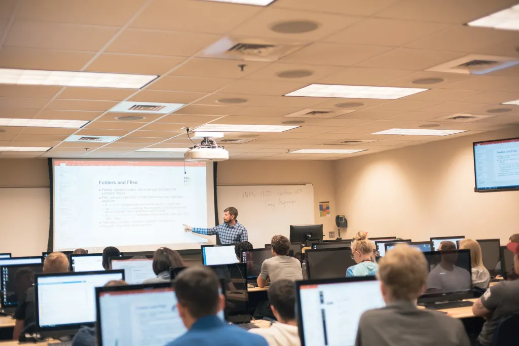 Students sitting in a computer class